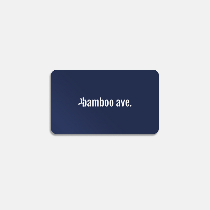 Digital gift card with a dark blue background and white text design - Bamboo Ave