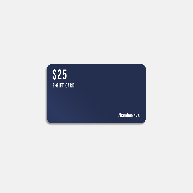 Dark blue digital gift card with white text indicating $25 e-gift card - Bamboo Ave